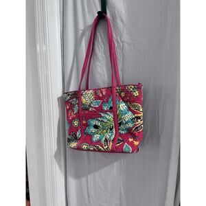 Vera Bradley Red Rumba Floral Small Trimmed Tote Bag 15 X 11 X 5